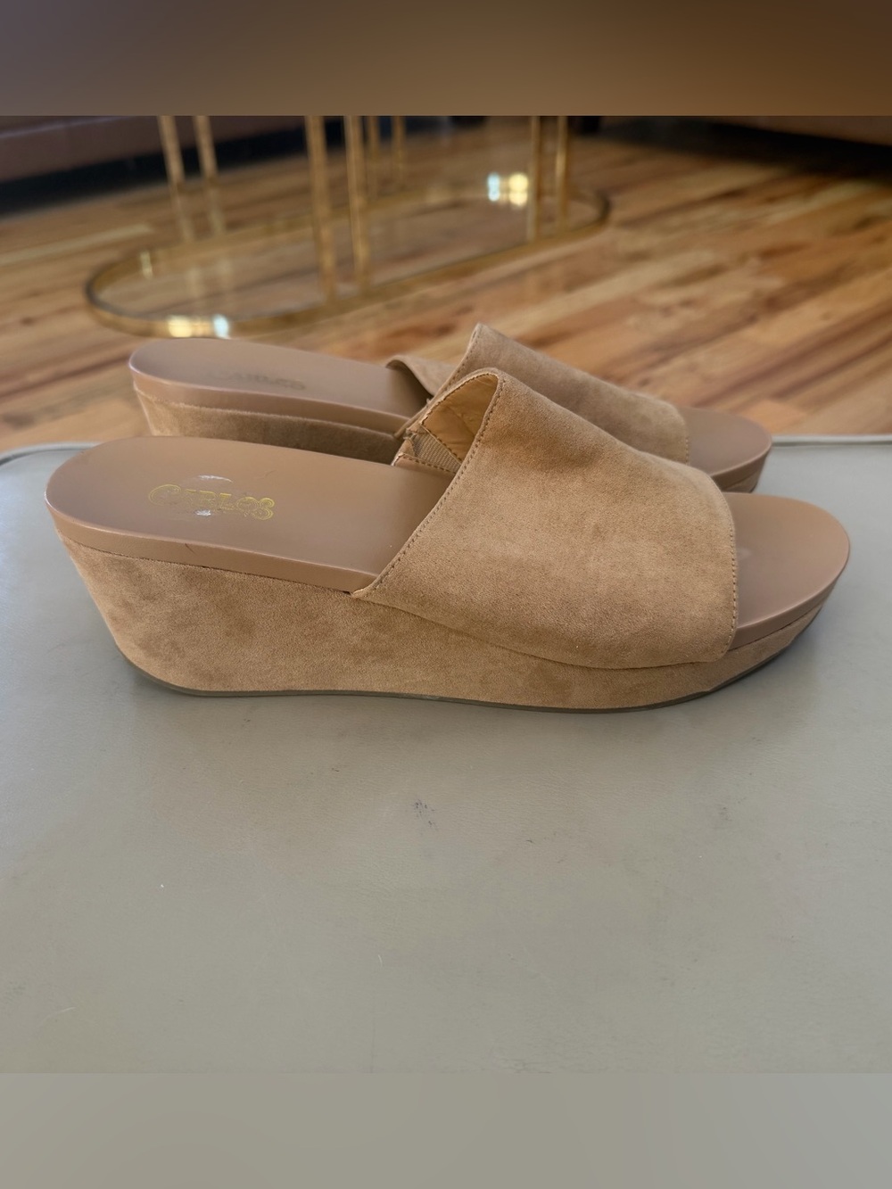 Carlos Santana Tan Wedge Slide Sandals